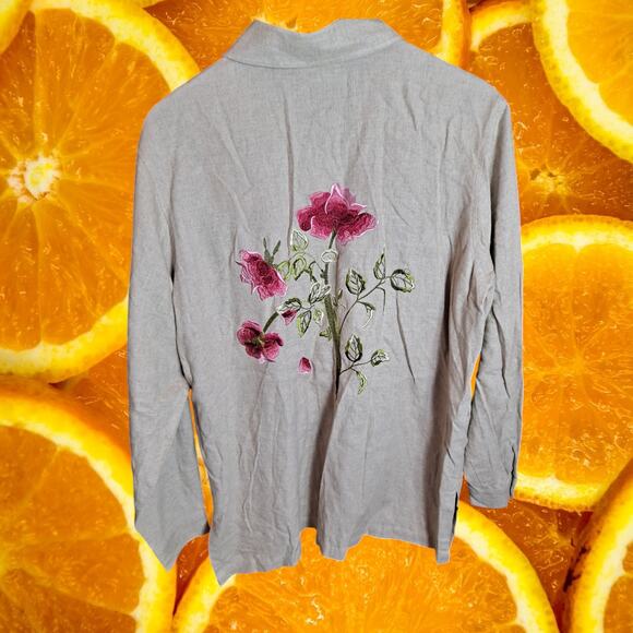 Coldwater Creek Women's Linen Blend Floral Embroidered Button Down Shirt Size XL - Picture 2 of 6